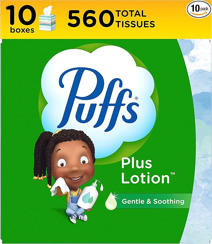 Puffs Plus Lotion Facial Tissues, 10 Cubes, 56 Tissues Per Box | Amazon (US)