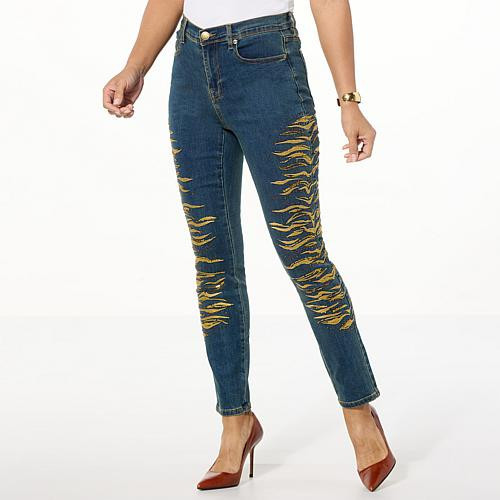 DG2 by Diane Gilman New Classic Stretch Legacy Embellished Skinny Jean - Black - 18 Womens Tall | HSN