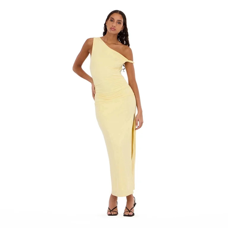 Forever 21 Women’s Maxi Dress with Side Ruching Detail and High Neckline, Sleek Fitted Silhouet... | Walmart (US)