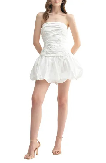 All in Favor Pleated Strapless Bubble Hem Minidress in White at Nordstrom Rack, Size Medium | Nordstrom Rack