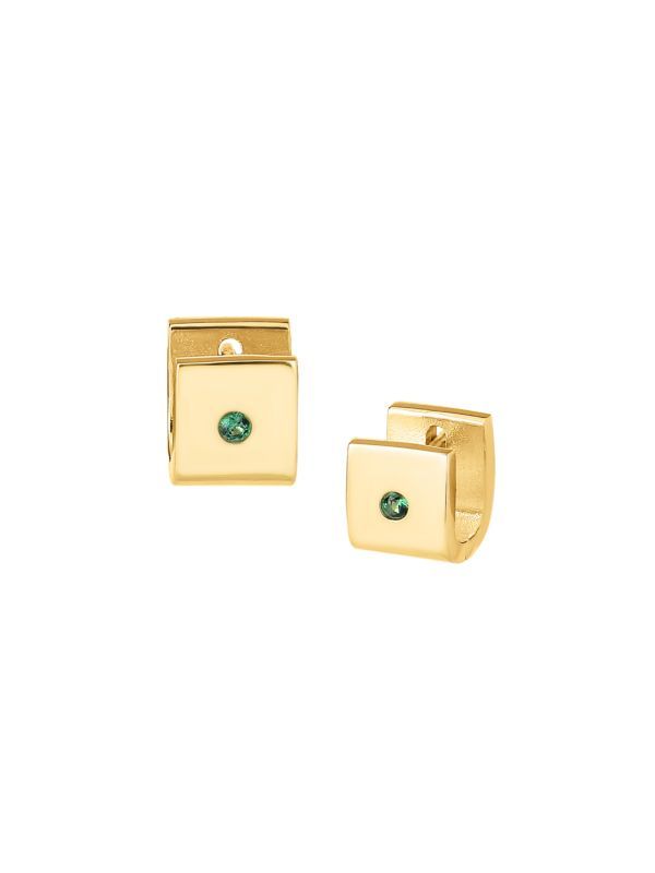 Grand Entrance 14K Yellow Gold Vermeil & Man-Made Emerald Square Huggie Earrings | Saks Fifth Avenue OFF 5TH