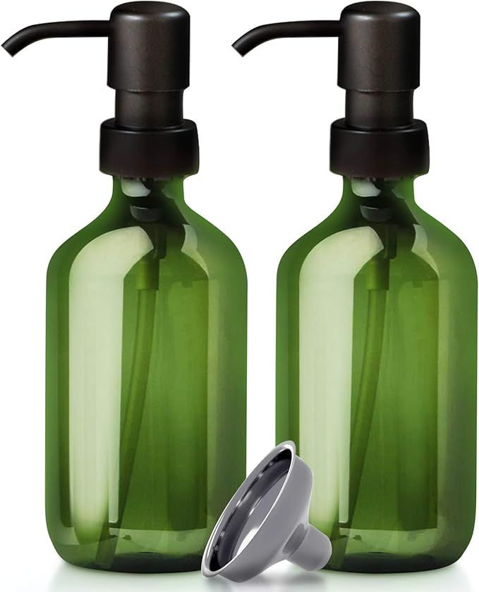 2 Pack Premium Green Multi-Purpose Refillable Plastic Soap Dispenser Pump Bottles | Matte Black D... | Amazon (US)