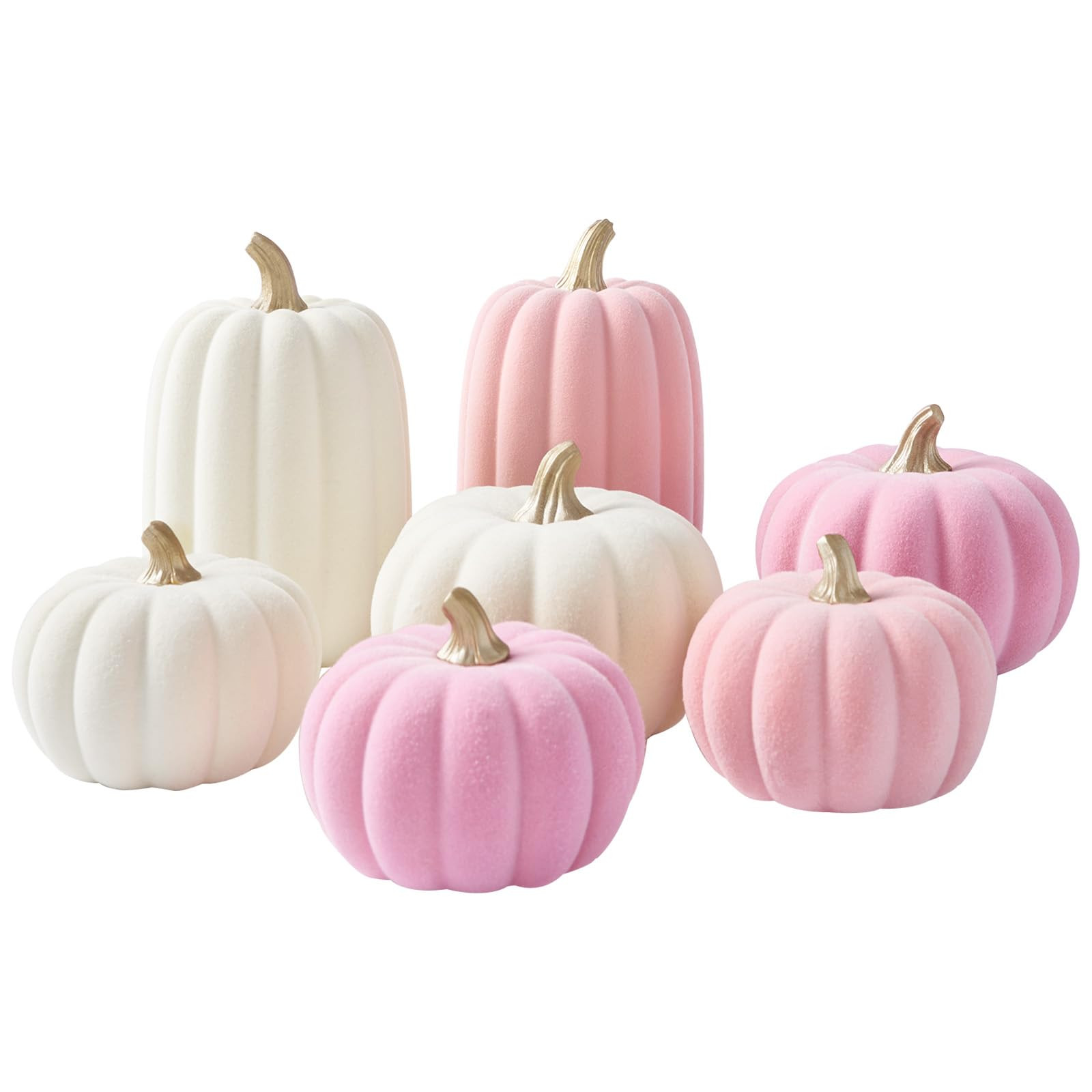 WDS WONDROUS Pumpkins Fall Decoration Set 7 PCS, Resin Pink and Beige Flocked Pumpkins for Decora... | Amazon (US)