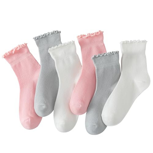 Hstyle Women's Ruffle Turn-Cuff Casual Cute Ruffle Socks, Breathable Cool Ankle Socks, 6 Pairs of Mixed Color 2, Size 5-9 | Amazon (US)