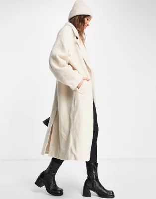 ASOS DESIGN oversized boucle coat in camel | ASOS (Global)