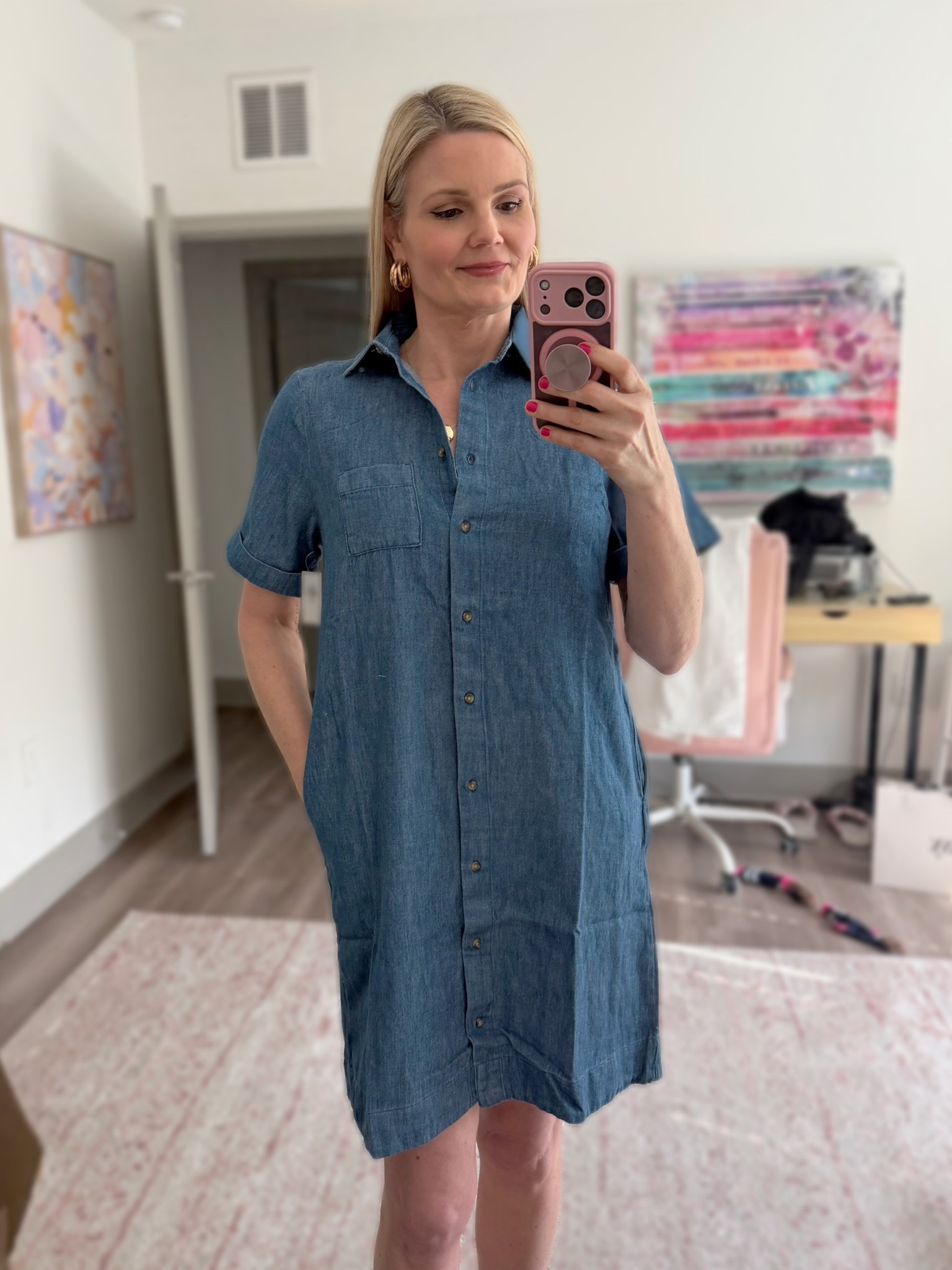 Relaxed button up shirt dress is in major sale! Also comes in white and black. I sized down as it runs big. Wearing the XS Tall. 

#LTKOver40 #LTKSeasonal #LTKTall