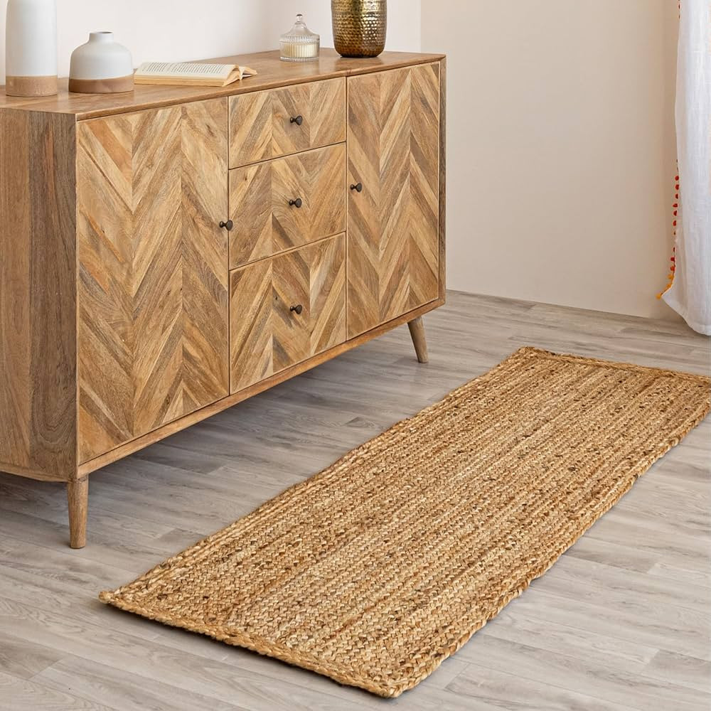 HOMEMONDE Handcrafted Woven Jute Runner Rug - Rustic Vintage Braided Reversible Area Rug - Farmho... | Amazon (US)
