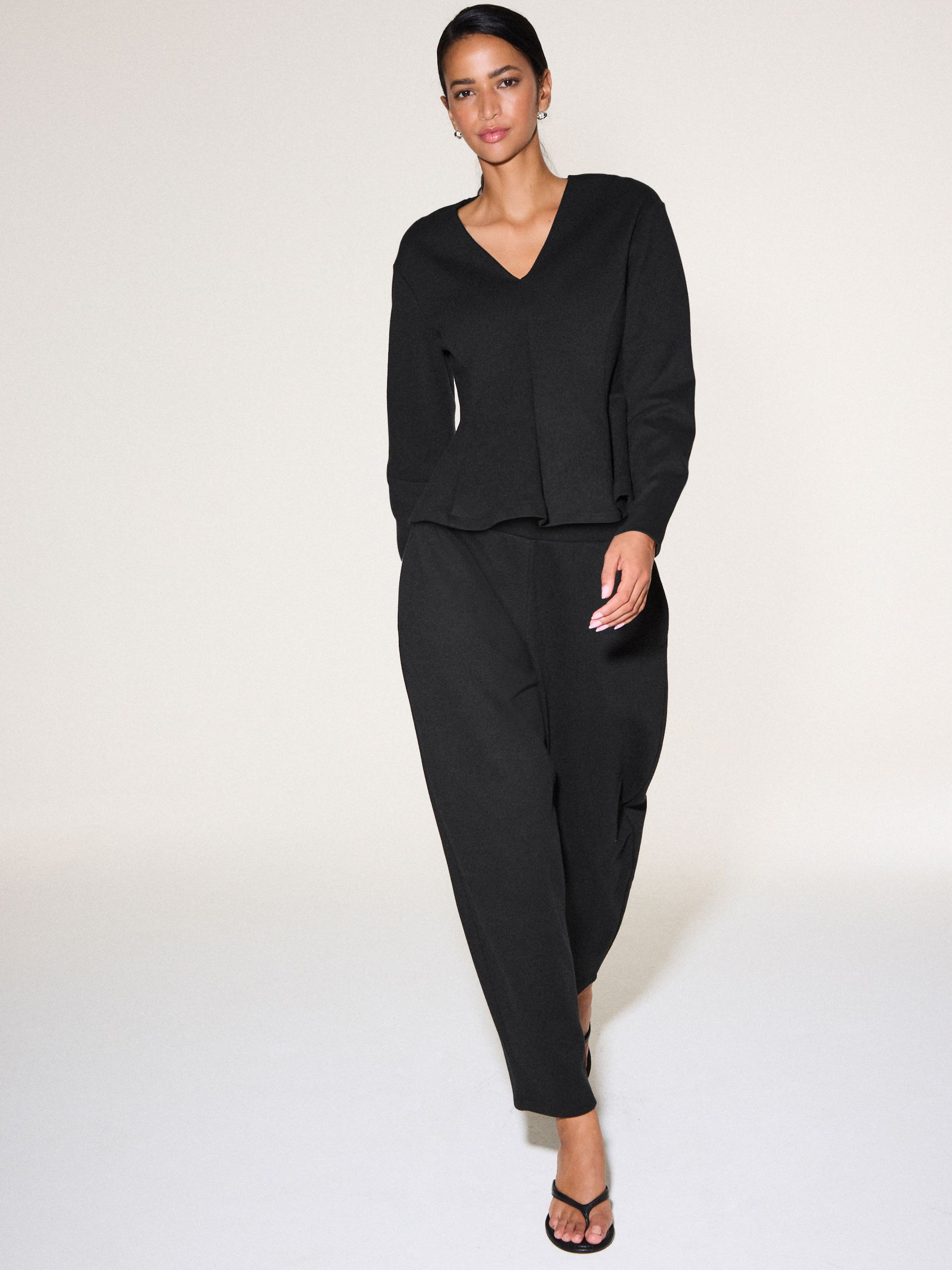 Next Black Barrel Leg Knit Look Trousers | Next EU