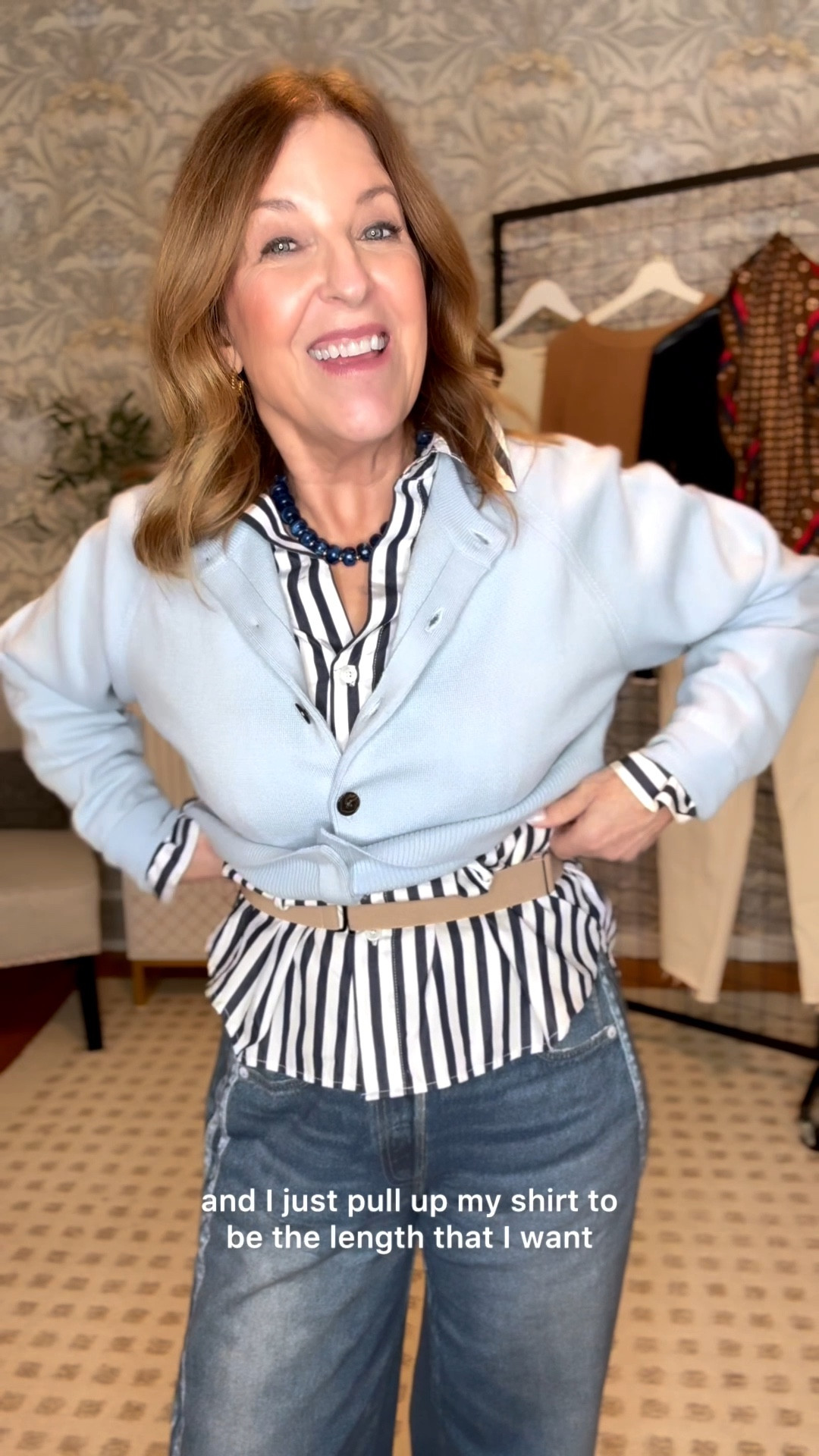 Elastic belt to hold button up or sweater in place.  

Miramar jeans tts
Button up tts
Cardigan tts
Boots
Necklace

@Madewell 


#LTKgrwm #LTKOver40 #LTKootd