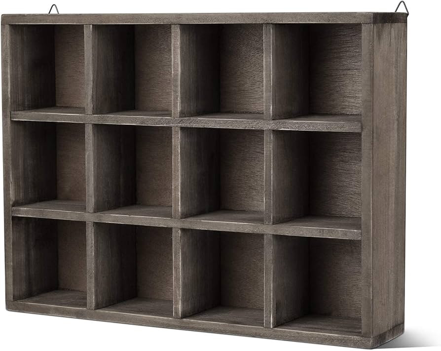 Flexzion Wooden Cubby Shelf - 12-Compartment Floating Hanging Wall Display Shelf Wood Rustic Brow... | Amazon (US)