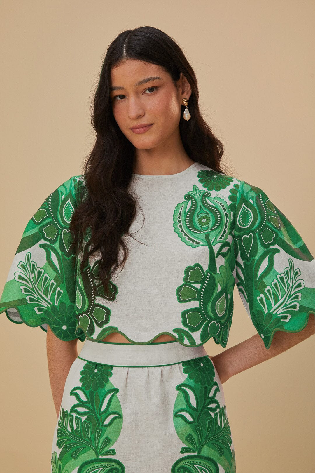 Green Color Festival Euroflax Blouse, COLOR FESTIVAL GREEN / XL | FarmRio (US)