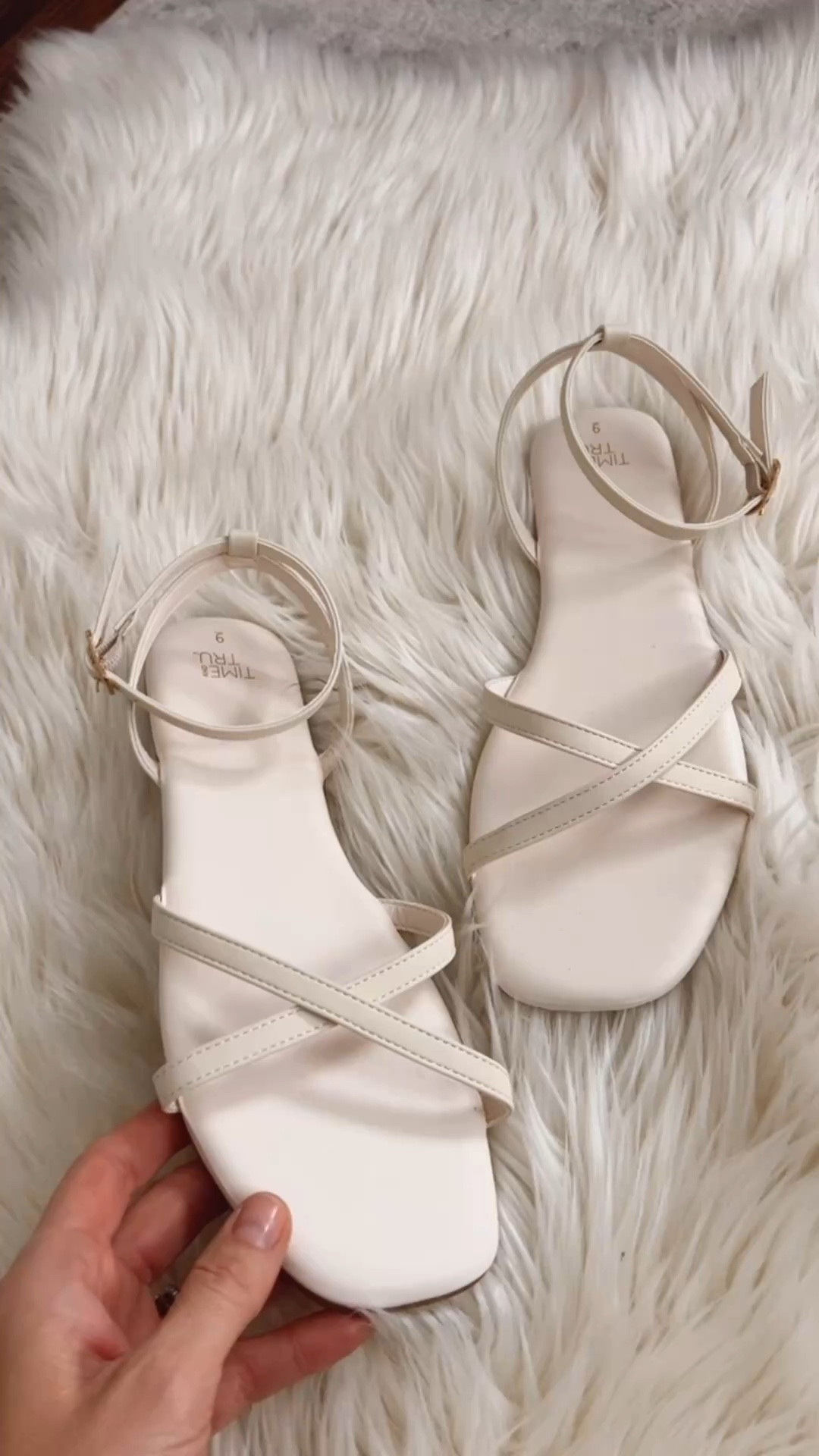 $14.98 Walmart sandals that look high end, love the simple minimalist style. If between go down 1/2 size. Lightweight comfy and go with everything. 