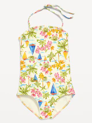 Printed Ruffled Halter One-Piece Swimsuit for Girls | Old Navy (US)