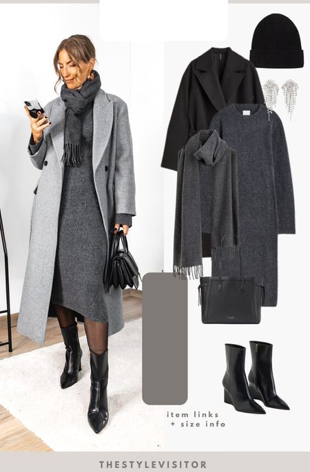 Love this knit dress! Wearing xs. It’s quite narrow at the bottom but lose at the sleeves. You can pair it with a black or grey wool coat for a comfortable winter outfit. Read the size guide/size reviews to pick the right size.

Leave a 🖤 to favorite this post and come back later to shop

#grey coat #wool coat #belted coat #grey dress #scarf #hat #

#LTKSeasonal #LTKstyletip #LTKeurope
