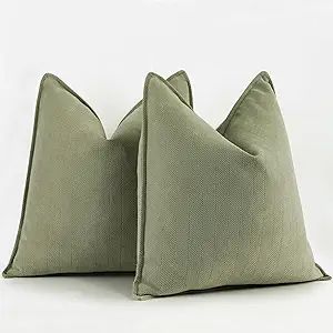 ZWJD Sage Green Pillow Covers 20x20 Set of 2 Chenille Pillow Covers with Elegant Design Soft and ... | Amazon (US)