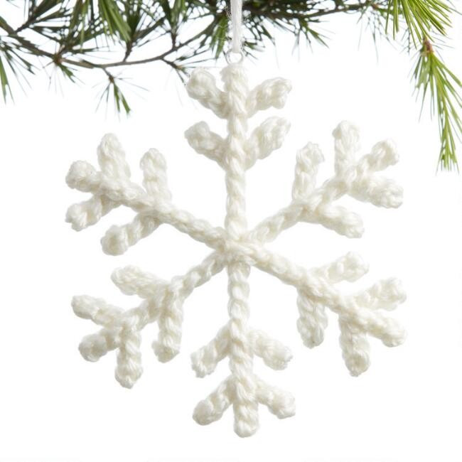 Ivory Knitted Snowflake Ornament | World Market