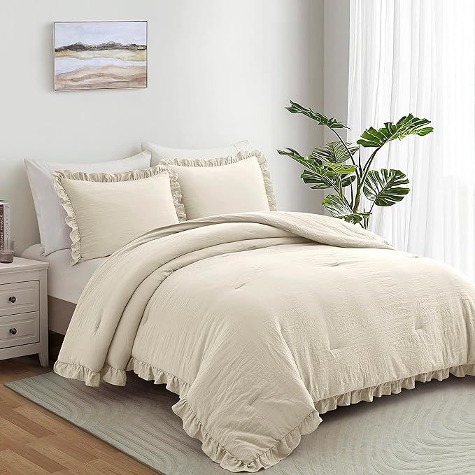 Home Bed Bedding Comforter Set - 3 Pieces Queen Comforter Set, Farmhouse Bedding Set with Ruffle ... | Amazon (US)