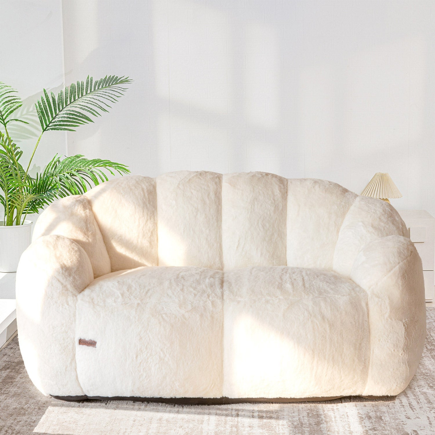 MAXYOYO Bean Bag Chair Ultra Soft Faux Fur Loveseat Floral Petal Back Sofa for Adults Beige one_size in White | M-A89-BEIGE-DOUBLE | Lowe's