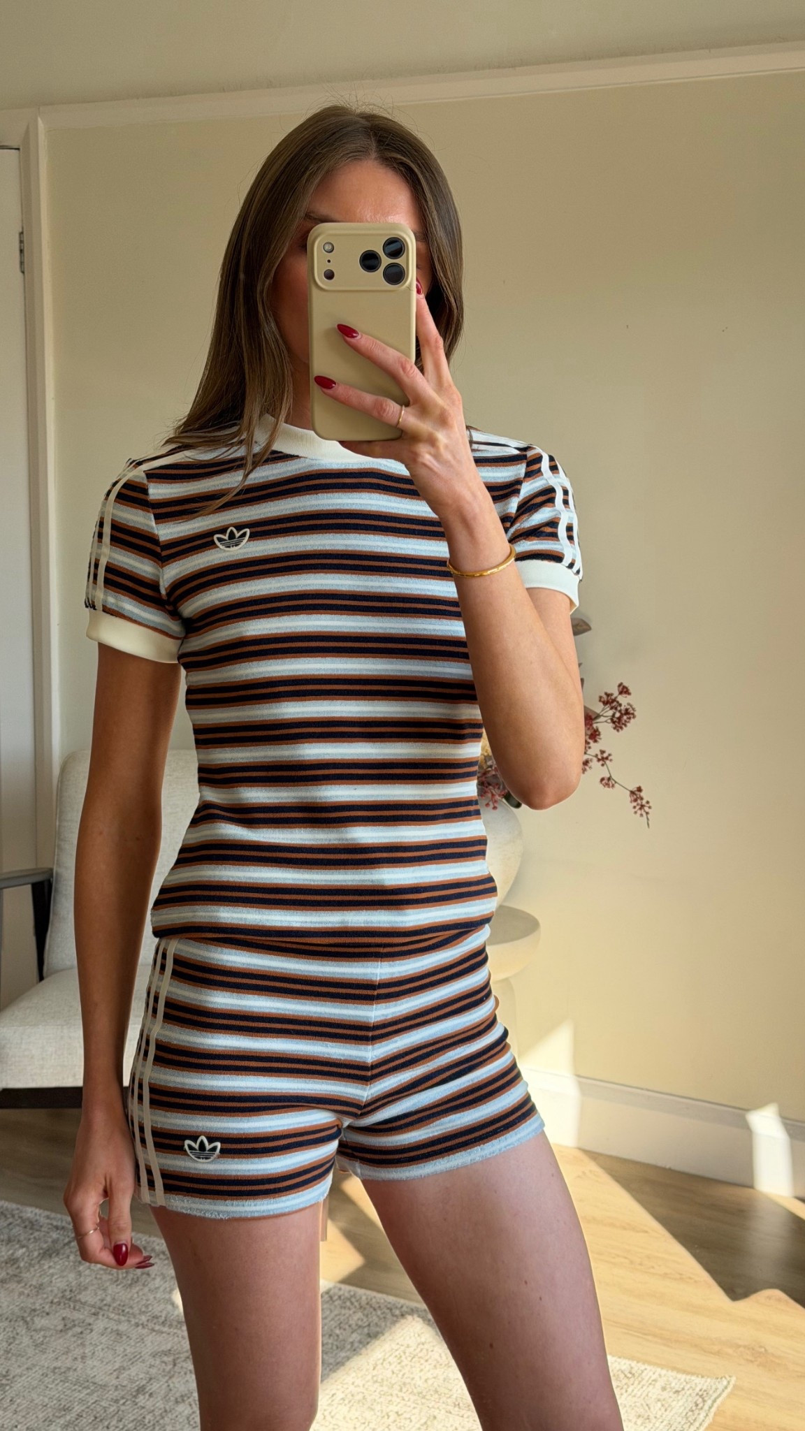 Trying a small in the striped top & a small in the matching striped shorts
I’m 5ft 6
AD. @adidas #createdwithadidas 