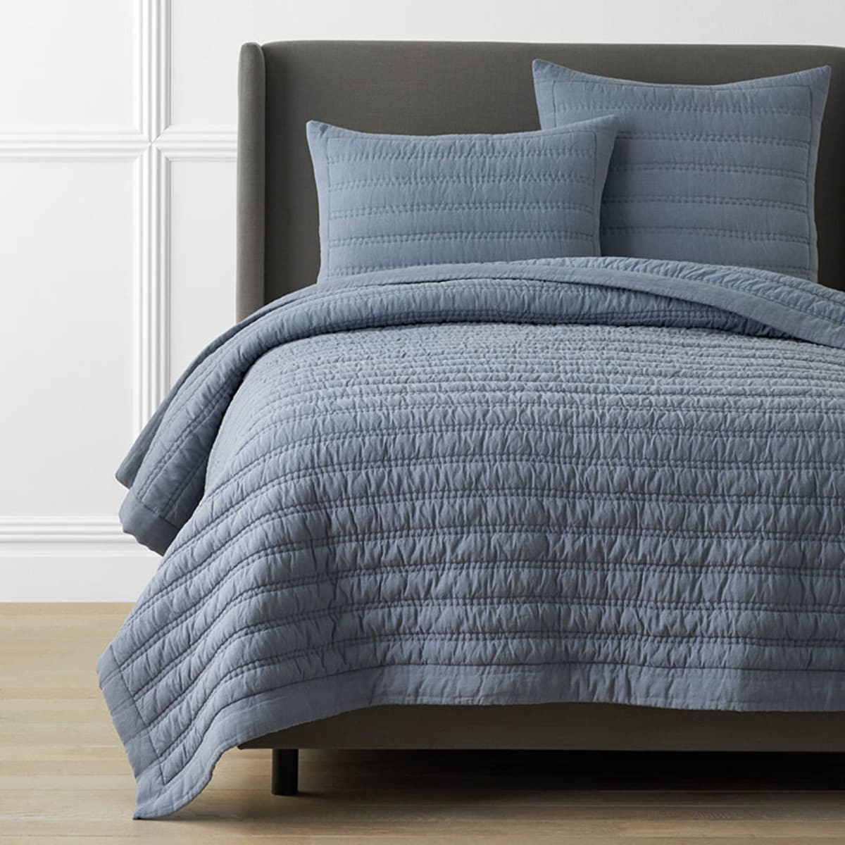 Premium Breathable Washed Linen Solid Quilt - Blue Stone, Twin/Twin XL | The Company Store