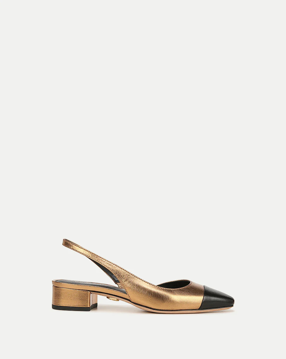 Veronica Beard Cecile Leather Cap-Toe Slingback Gold Black | Veronica Beard