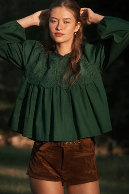 The Iris Long-Sleeve Lace Poplin Blouse by En Elly | Anthropologie (US)