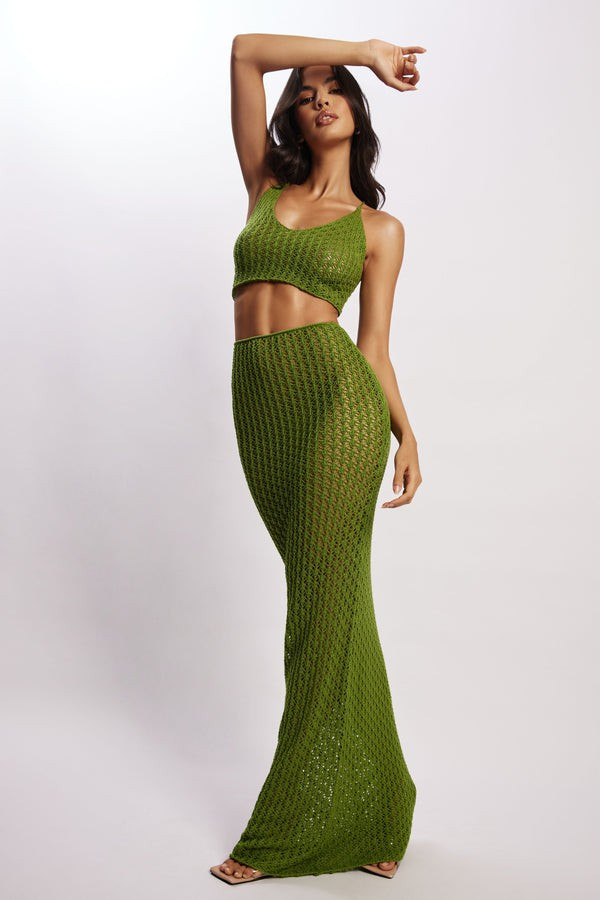 Rosella Crochet Maxi Skirt - Green | MESHKI US