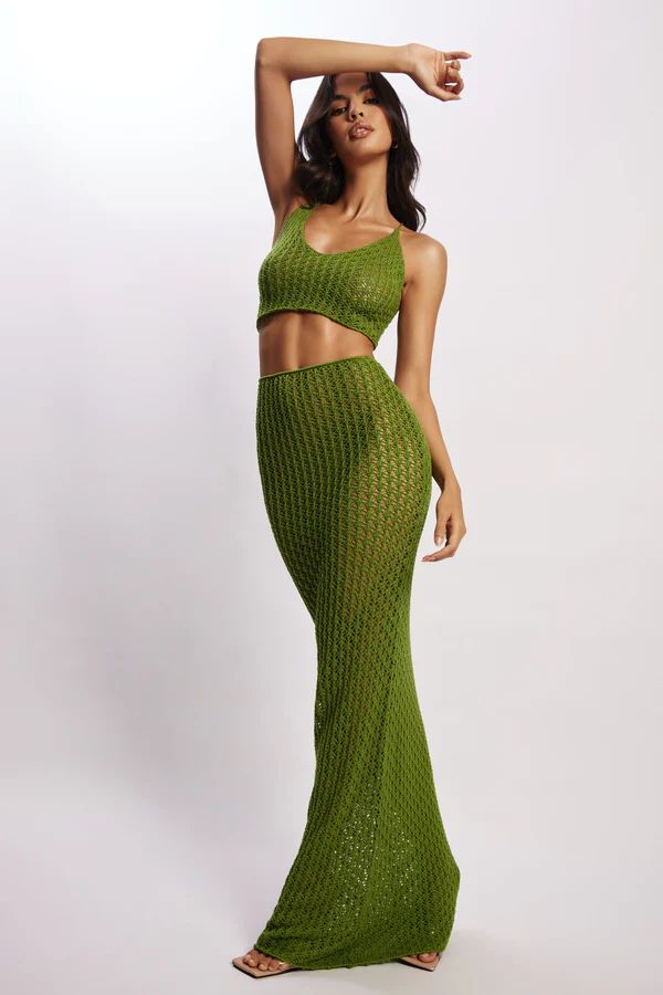 Rosella Crochet Maxi Skirt - Green | MESHKI (US & UK)