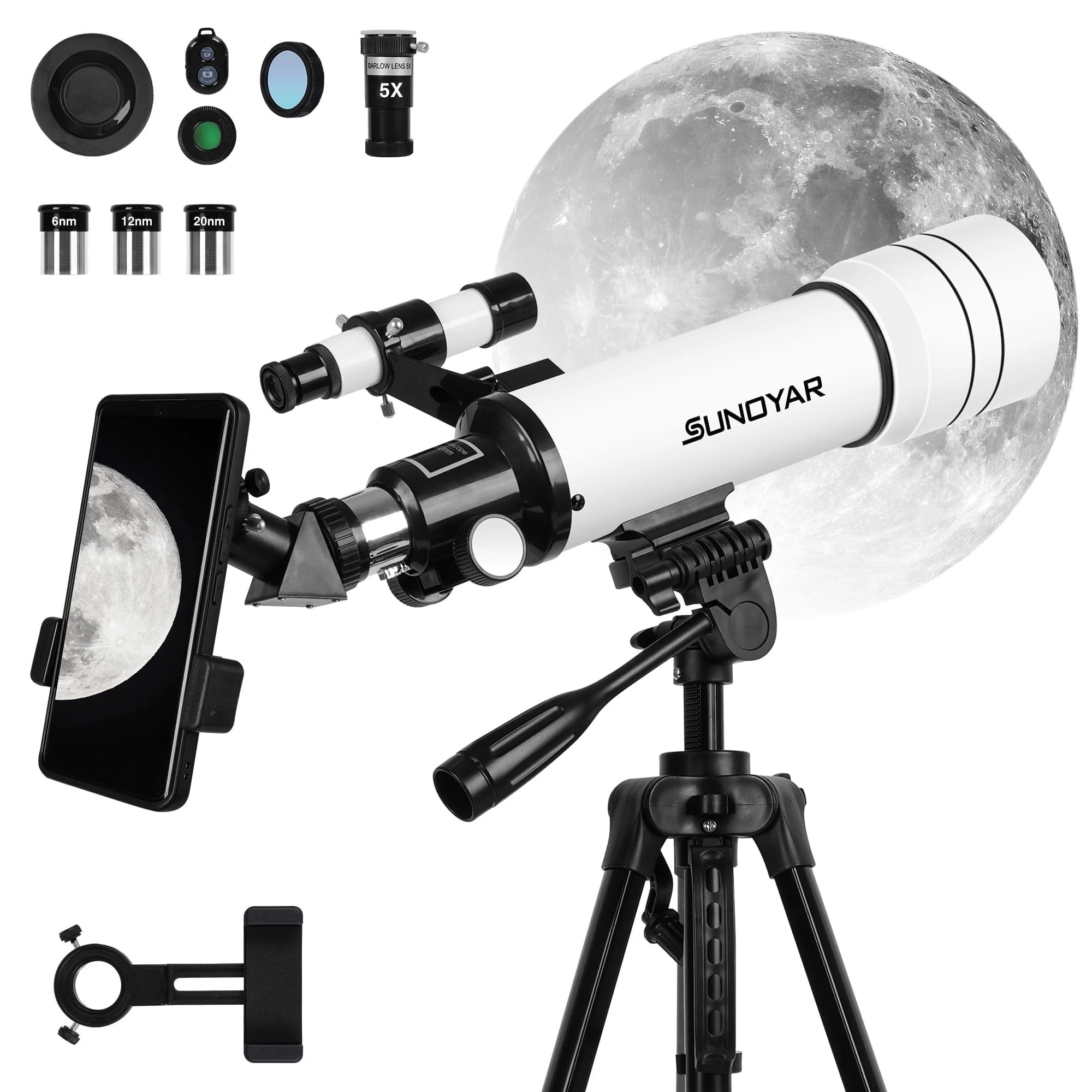 SUNOYAR Telescope, 70mm Aperture (20X-333X) Telescopes for Astronomy, 400mm Refractor Telescopes ... | Walmart (US)
