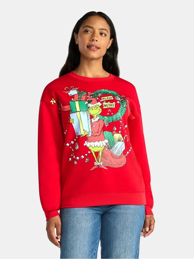 Dr Seuss The Grinch Women's Light Up Front Back Graphic Sweatshirt with Long Sleeves, Sizes XXS-X... | Walmart (US)