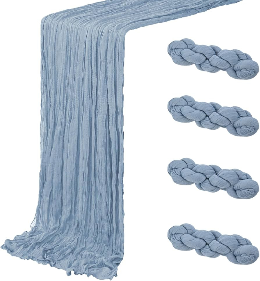 4 Pack Dusty Blue Cheesecloth Table Runner 20 x 120 inch Gauze Table Runners 10 FT Long,Semi Shee... | Amazon (US)