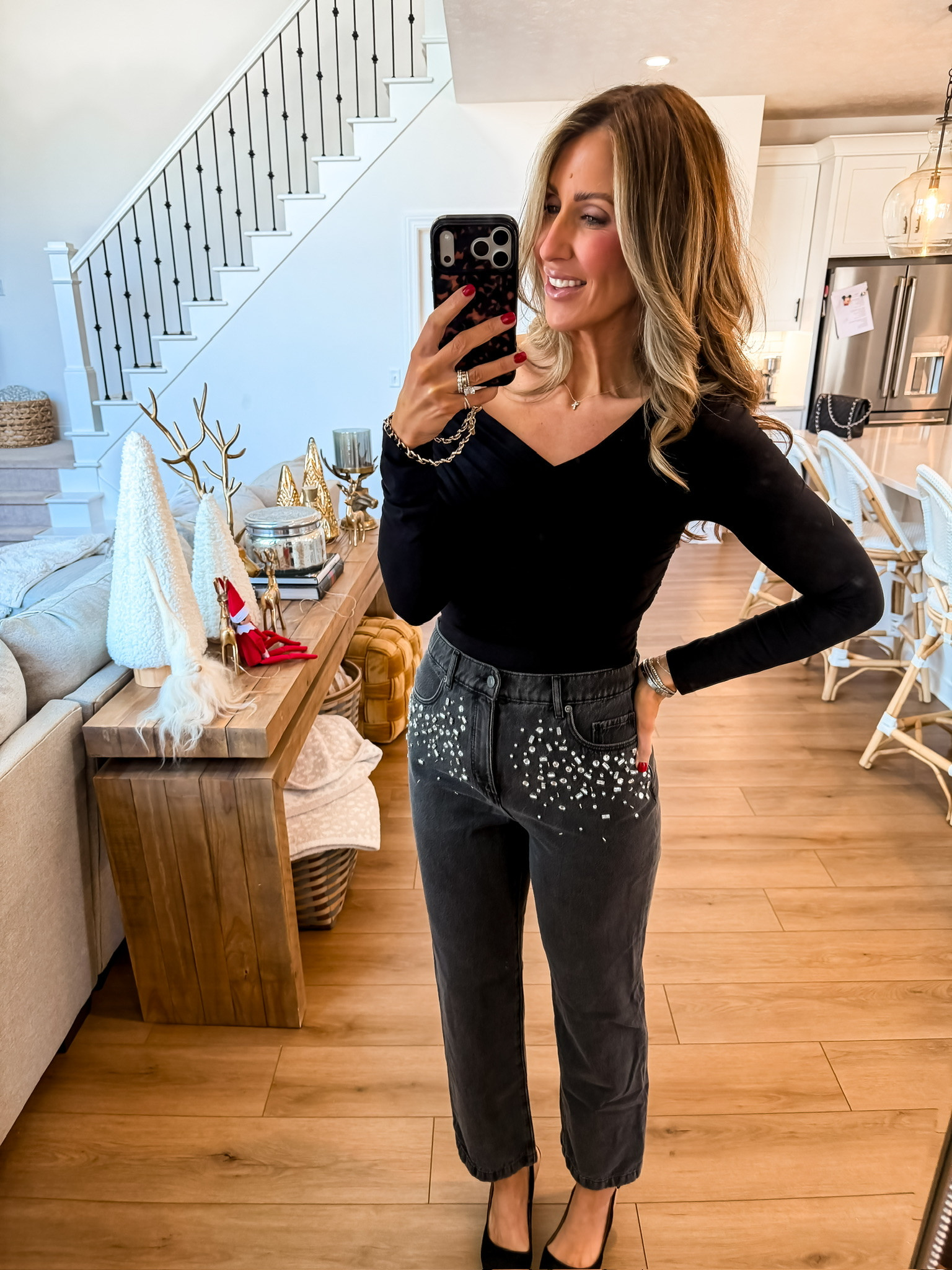 Date night outfit inspo, girls night look, embellished jeans, holiday party, Off the shoulder top, themominstylee

#LTKOver40 #LTKHoliday #LTKSeasonal