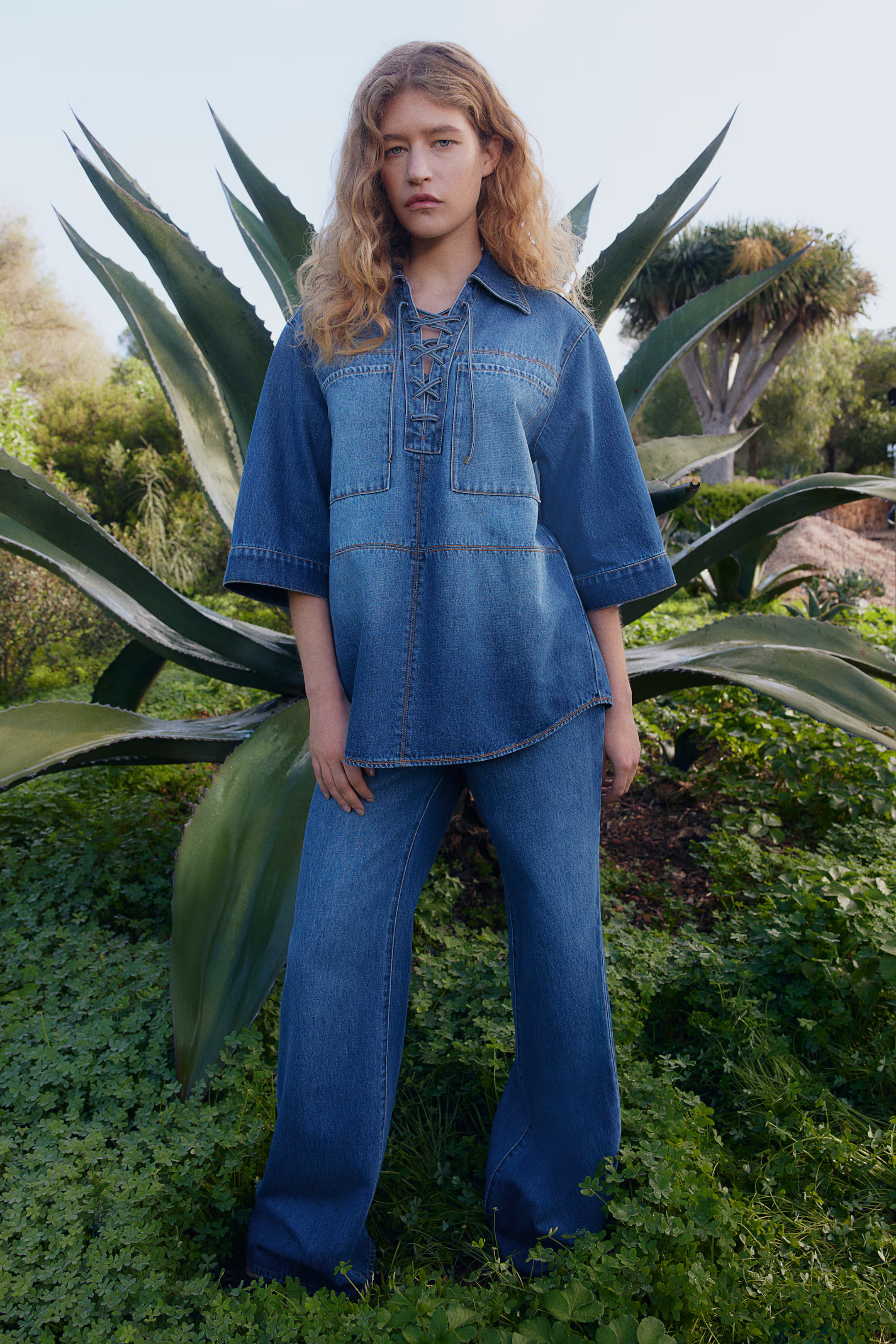 Lace-Up Denim Shirt - Denim blue - Ladies | H&M US | H&M (US + CA)