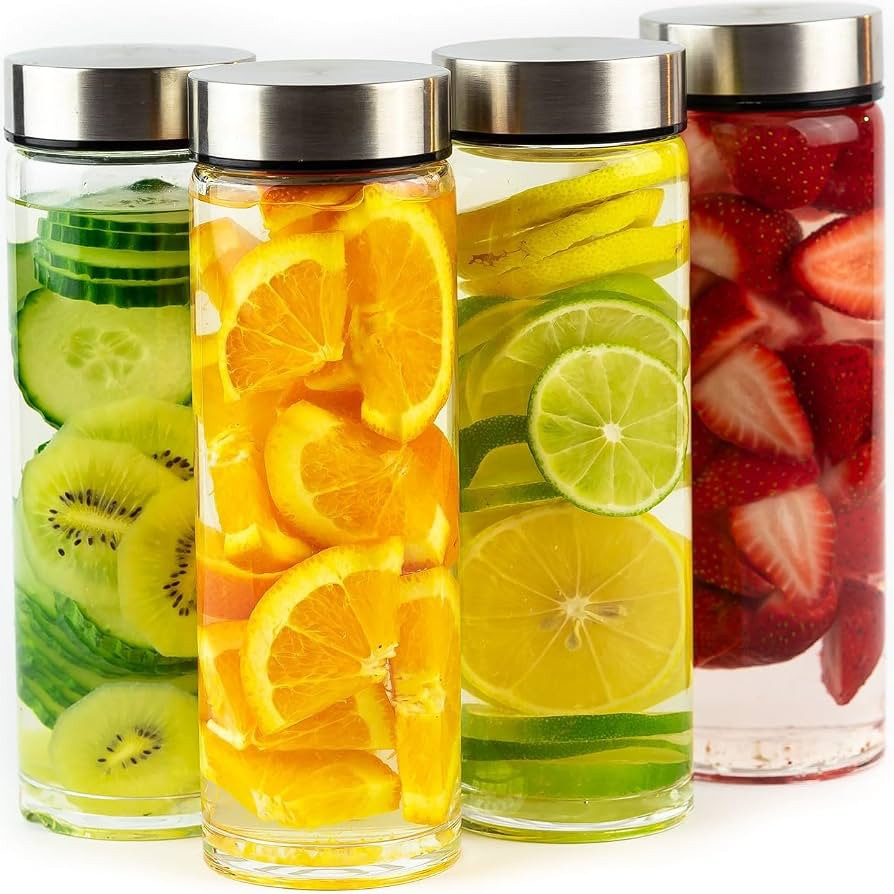 16oz Juice Bottles, Wide Mouth Glass Water Bottles & Stainless Steel Lids | Amazon (US)