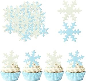 Gyufise 50Pcs Blue White Edible Cupcake Toppers Snowflakes Cake Toppers Snowflakes Cake Decoratio... | Amazon (US)
