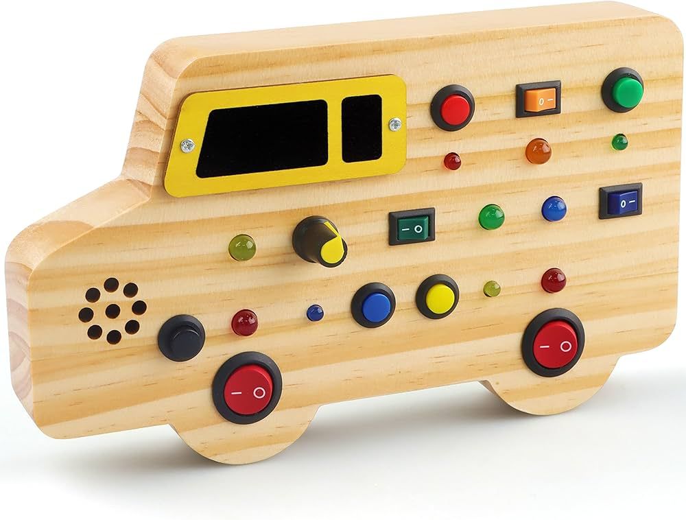 Bestbase Wooden Toddler Toys Montessori Busy Board, Sensory Toys with Light up LED Sounds Buttons... | Amazon (US)