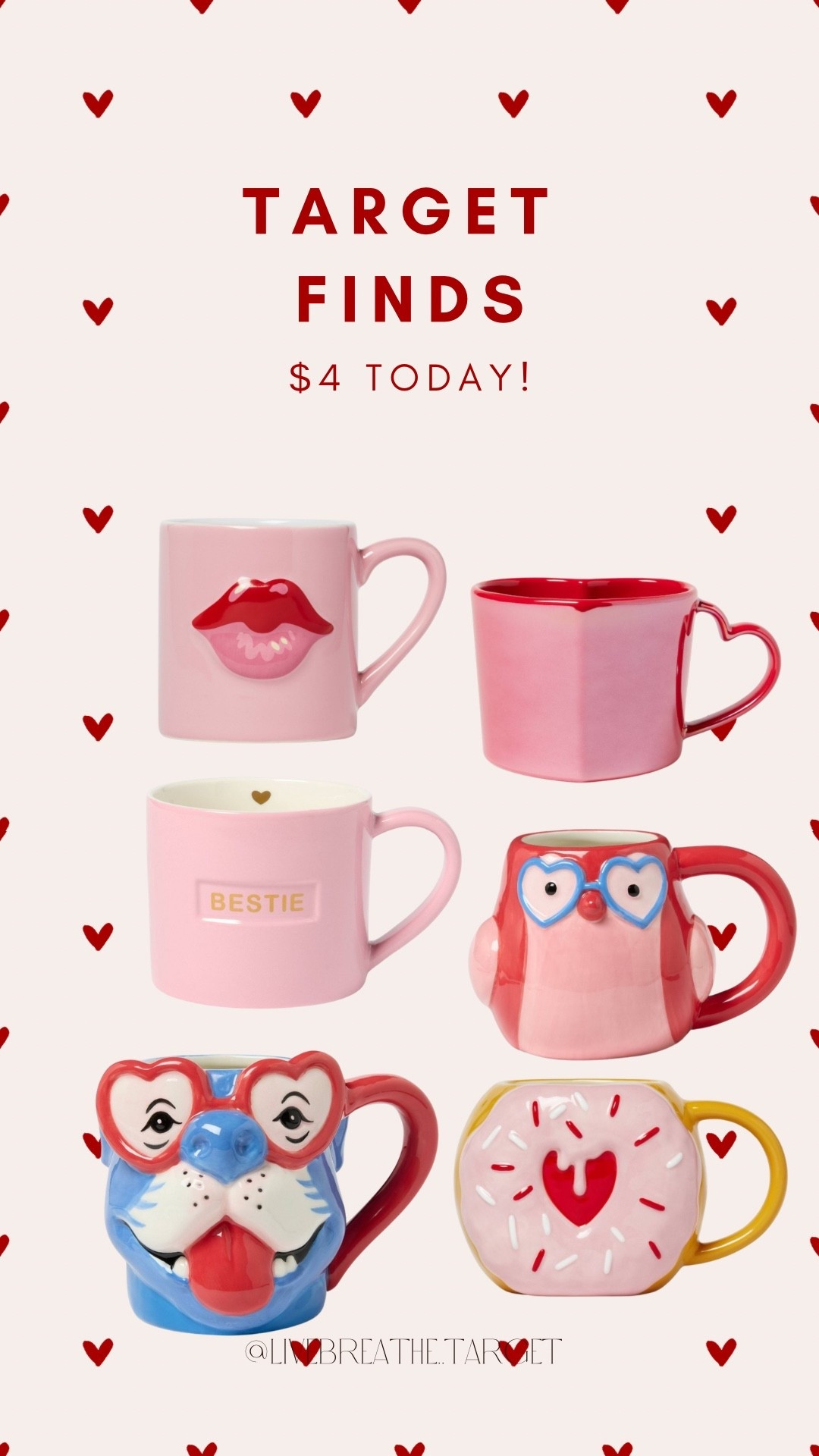 $4 Valentine’s Day mugs at Targett

#LTKValentine #LTKSaleAlert #LTKHome