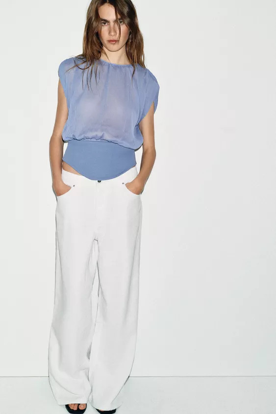CONTRAST GEORGETTE TOP | Zara UK