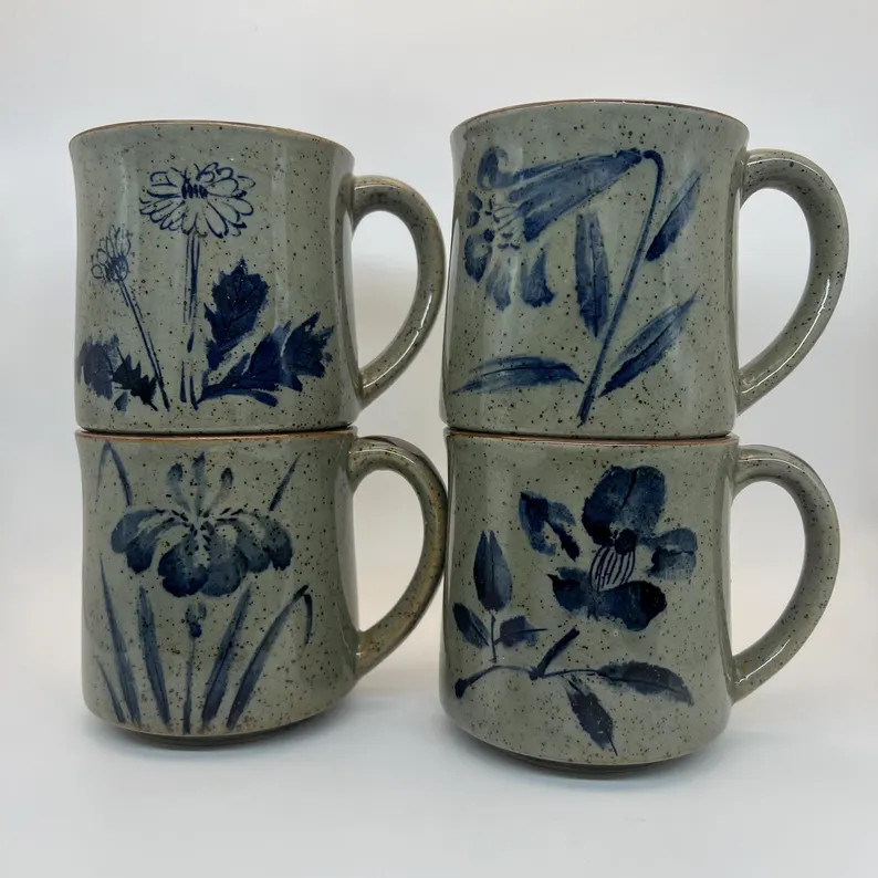 MCM Otagiri Style Stoneware Mugs Floral Design, Set of 4 | Etsy (US)
