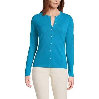 Lands' End Women's Cashmere Cardigan Sweater - Medium - Cyan | Target