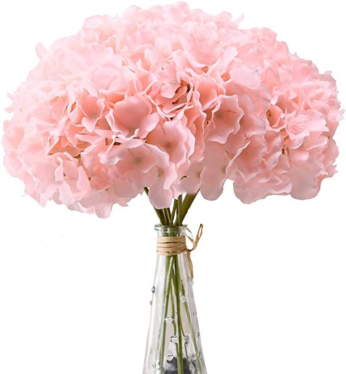 Aviviho Hydrangea Silk Flowers Heads Blush Pack of 10 Full Hydrangea Flowers Artificial with Stem... | Amazon (US)