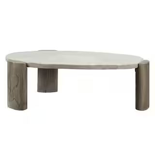 Acme Furniture Jacinda 47 in. Weathered Gray and Oak Finish Oval Stone Coffee Table LV01929 - The... | The Home Depot