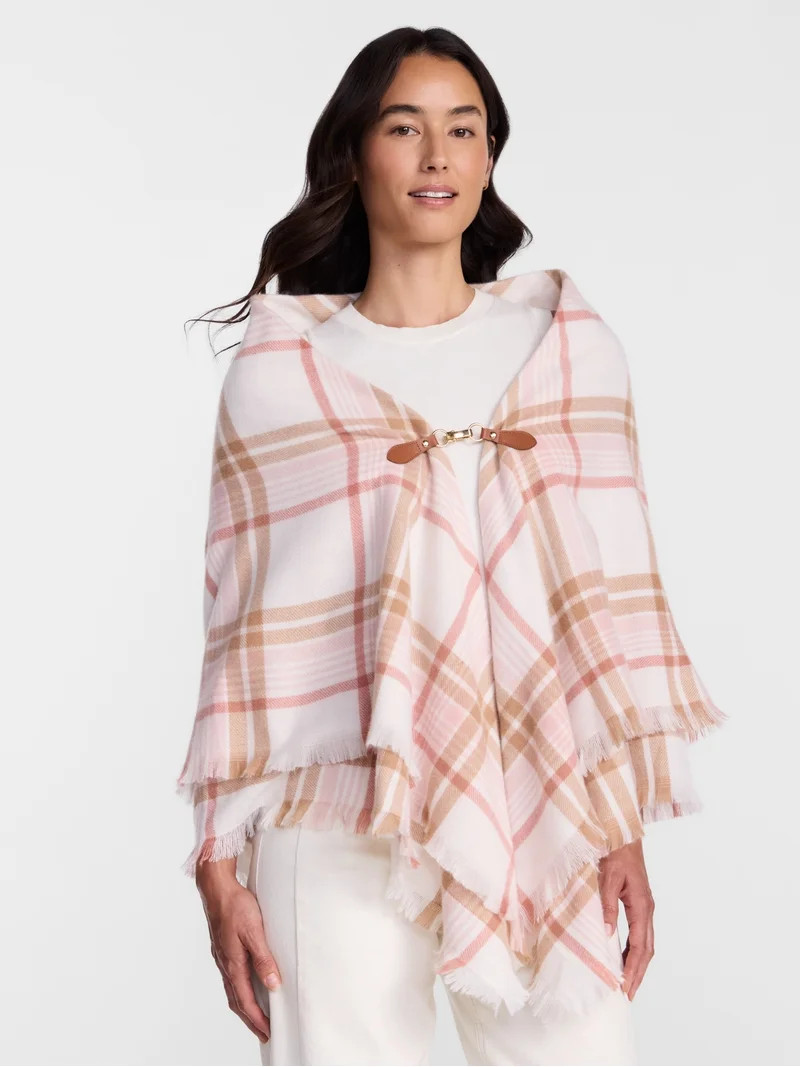 Time and Tru Women's Plaid Poncho with Clasp, Sizes S/M-L/XL | Walmart (US)