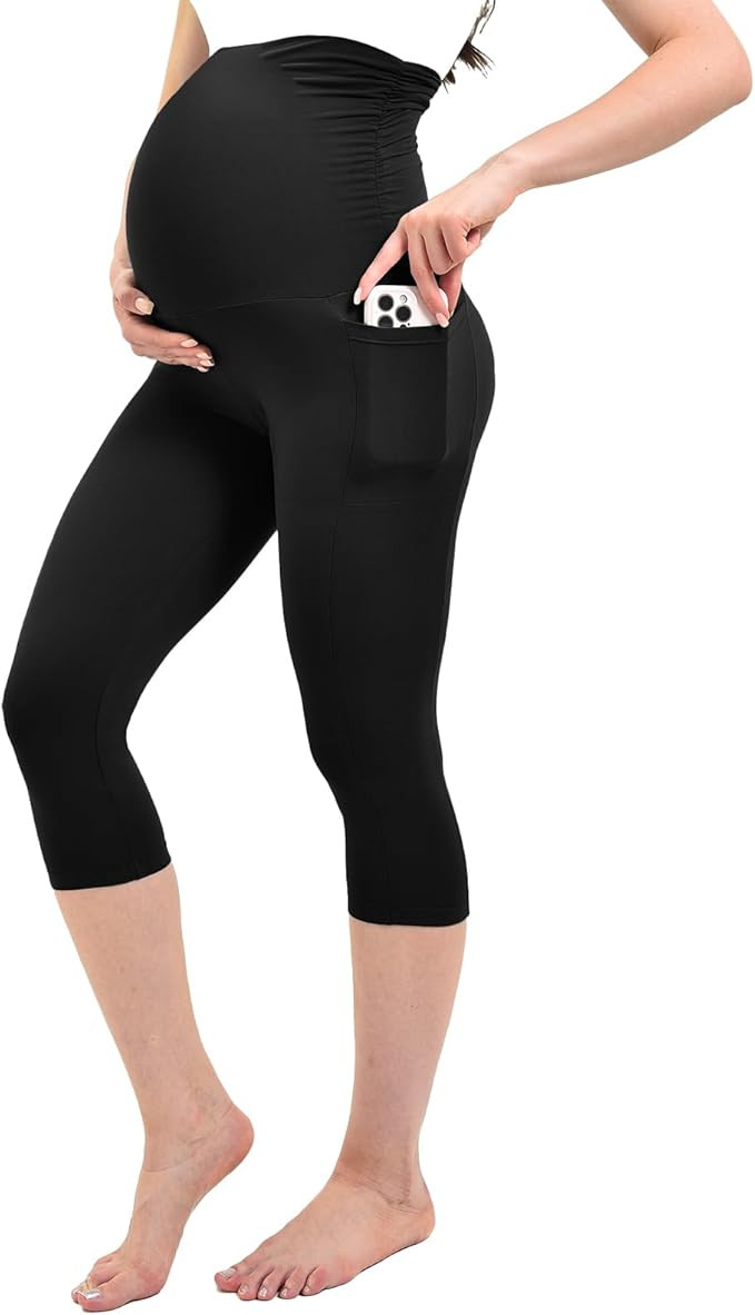 Ipletix Maternity Capris Leggings with Pockets Over The Belly, Yoga Workout Pants for Pregnancy &... | Amazon (US)