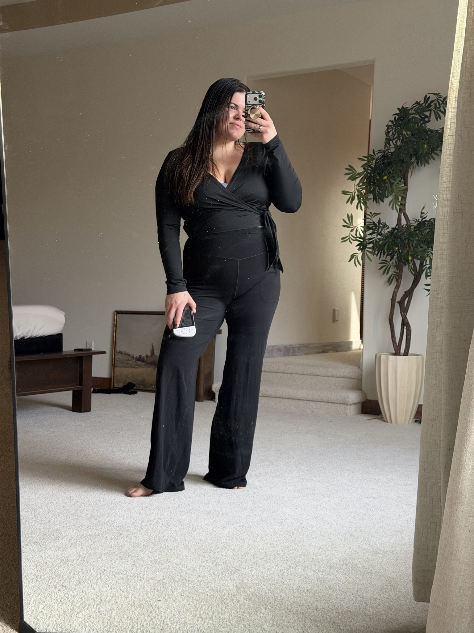 Snow day today! What I wore to do in a home Pilates workout then clean the house. I love these wide leg yoga pants from aerie - there is no front seat and they have pockets. Size L

Wearing size large in the wraparound workout top from Amazon

#LTKmomlife #LTKfitnessgoals #LTKMidsize