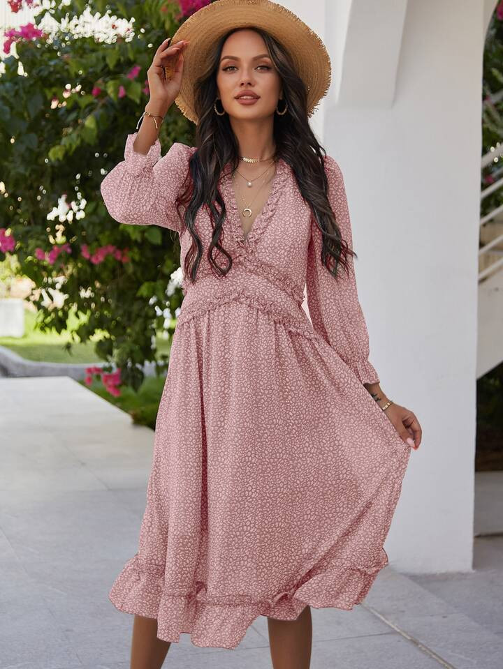 SHEIN Unity Leopard Frill Trimed A-line Dress | SHEIN