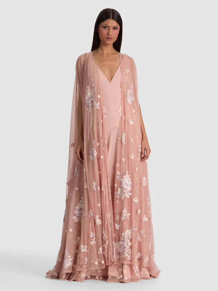 AZRIELLA EMBROIDERED MAXI GOWN CAPE | Alice + Olivia