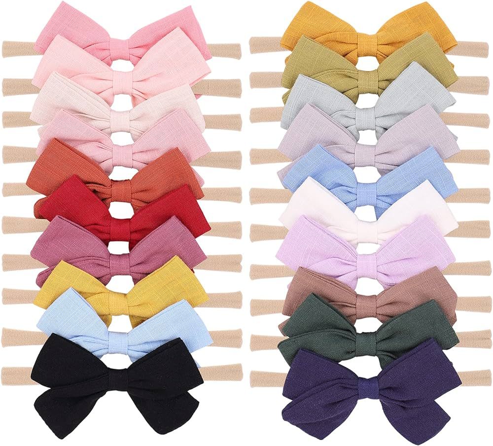 jollybows 20pcs Baby Girls Nylon Hair Bows Headbands Linen Hair Bands Elastic Hair Accessories fo... | Amazon (US)
