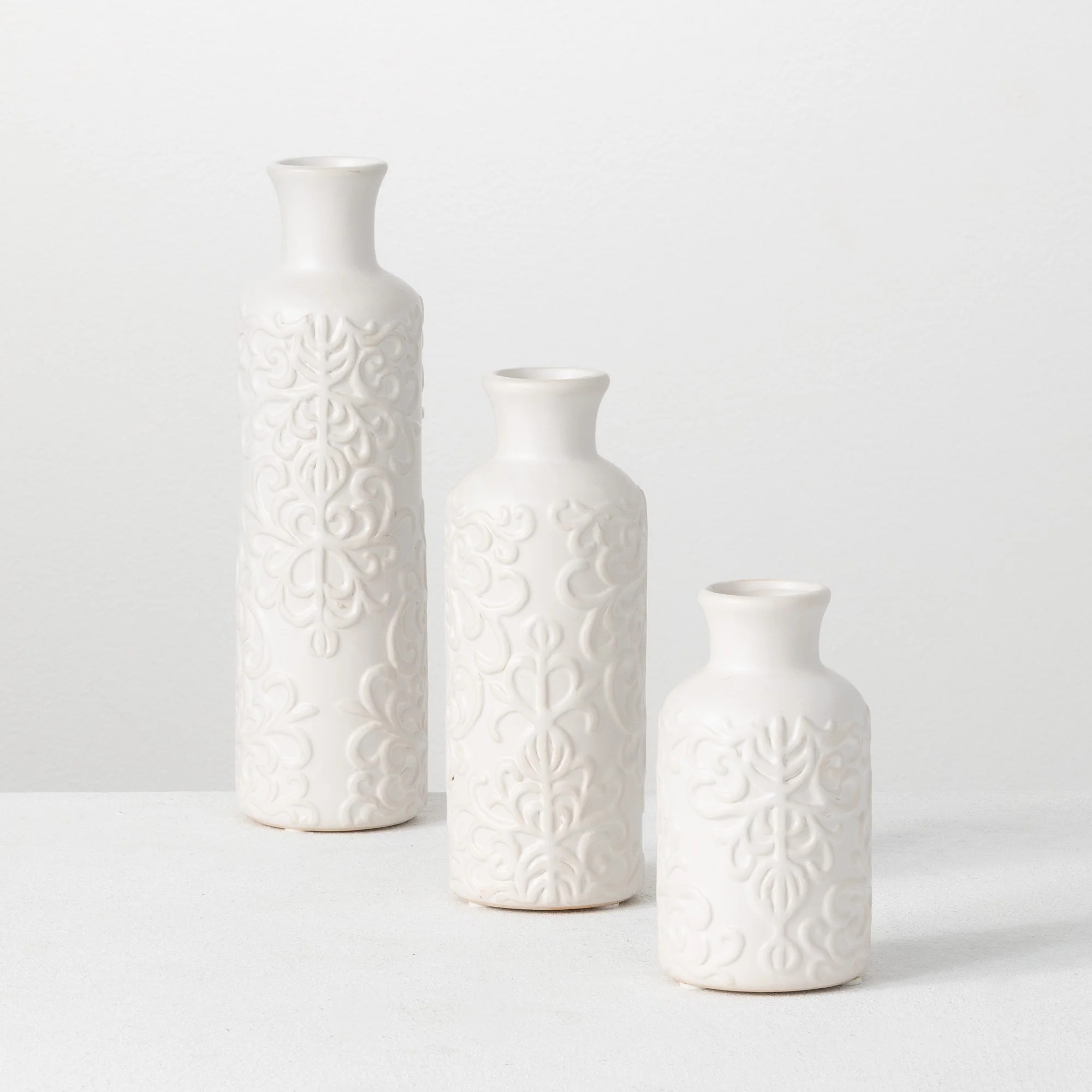 Sullivans Set of 3 Ceramic Bud Vase 10"H, 7.5"H5.5"H White | Walmart (US)