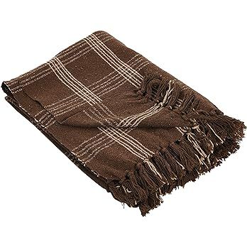 Creative Co-Op Recycled Cotton Blend Throw Blanket with Fringe, Brown Plaid | Amazon (US)